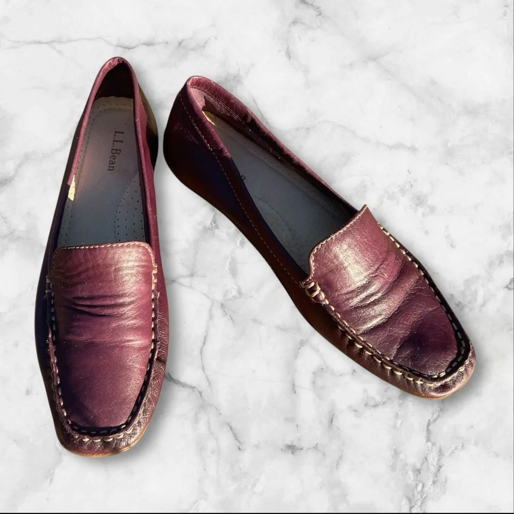 L. Bean Burgundy Leather Penny Loafers 6.5M‎ Brazil Comfort Classic Preppy